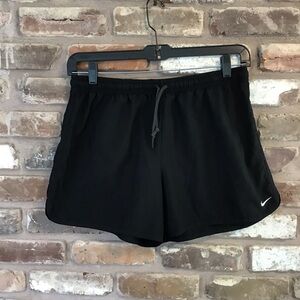 NIKE Women's Black Nylon Drawstring Waist Athletic Sports Shorts L